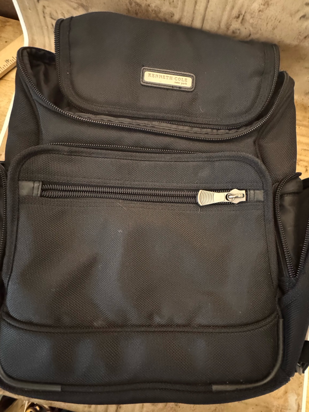 Kenneth Cole Black Men's Computer Travel Backpack with Front Zip Pocket
